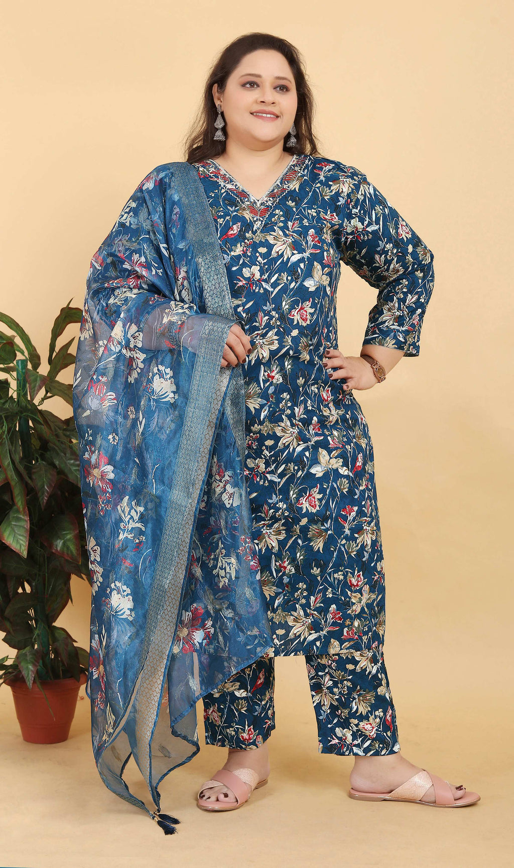 Monjolika Fashion Blue Premium Lichi Viscose Hand Work Classic Salwar Suit - Distacart