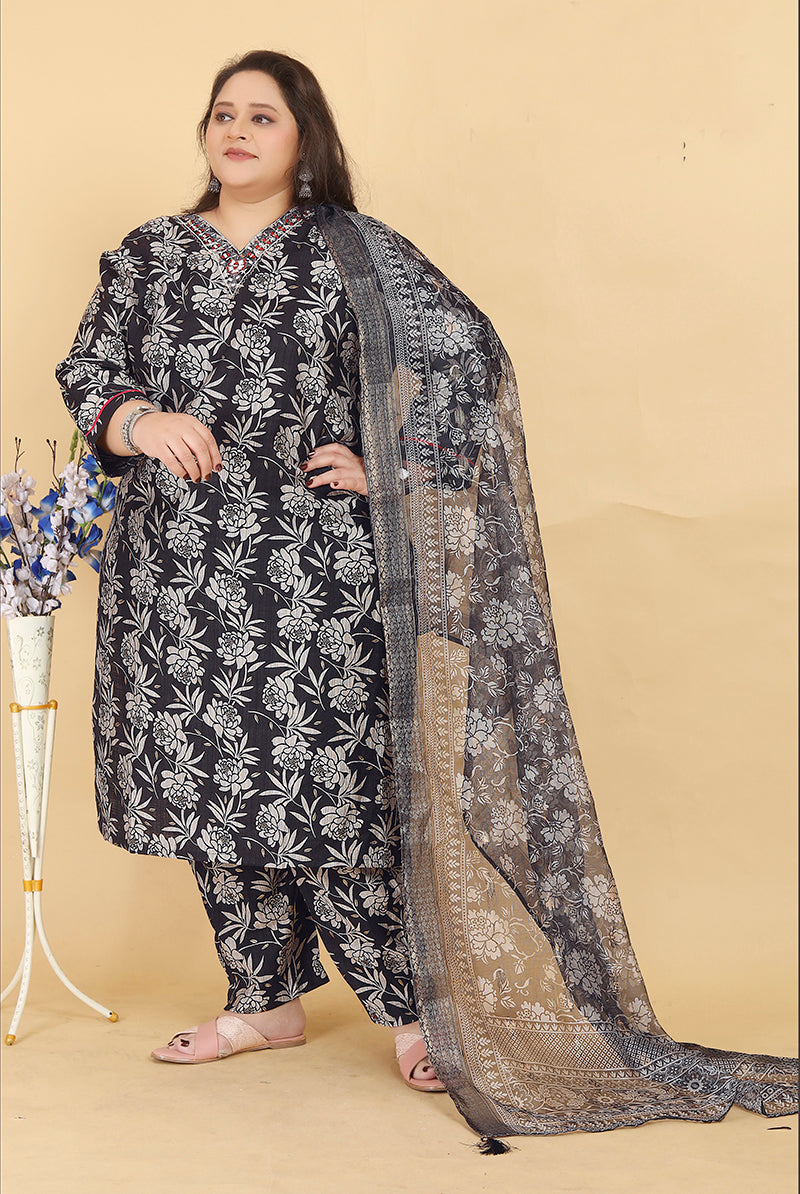 Monjolika Fashion Black Lichi Viscose Hand Work Classic Salwar Suit - Distacart