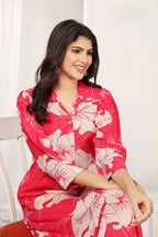 Monjolika Fashion Red Rayon Floral Printed Designer Kurti With Pant - Distacart