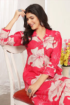 Monjolika Fashion Red Rayon Floral Printed Designer Kurti With Pant - Distacart