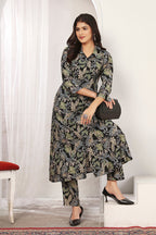 Monjolika Fashion Black Chanderi Floral Printed Designer Kurti With Pant - Distacart