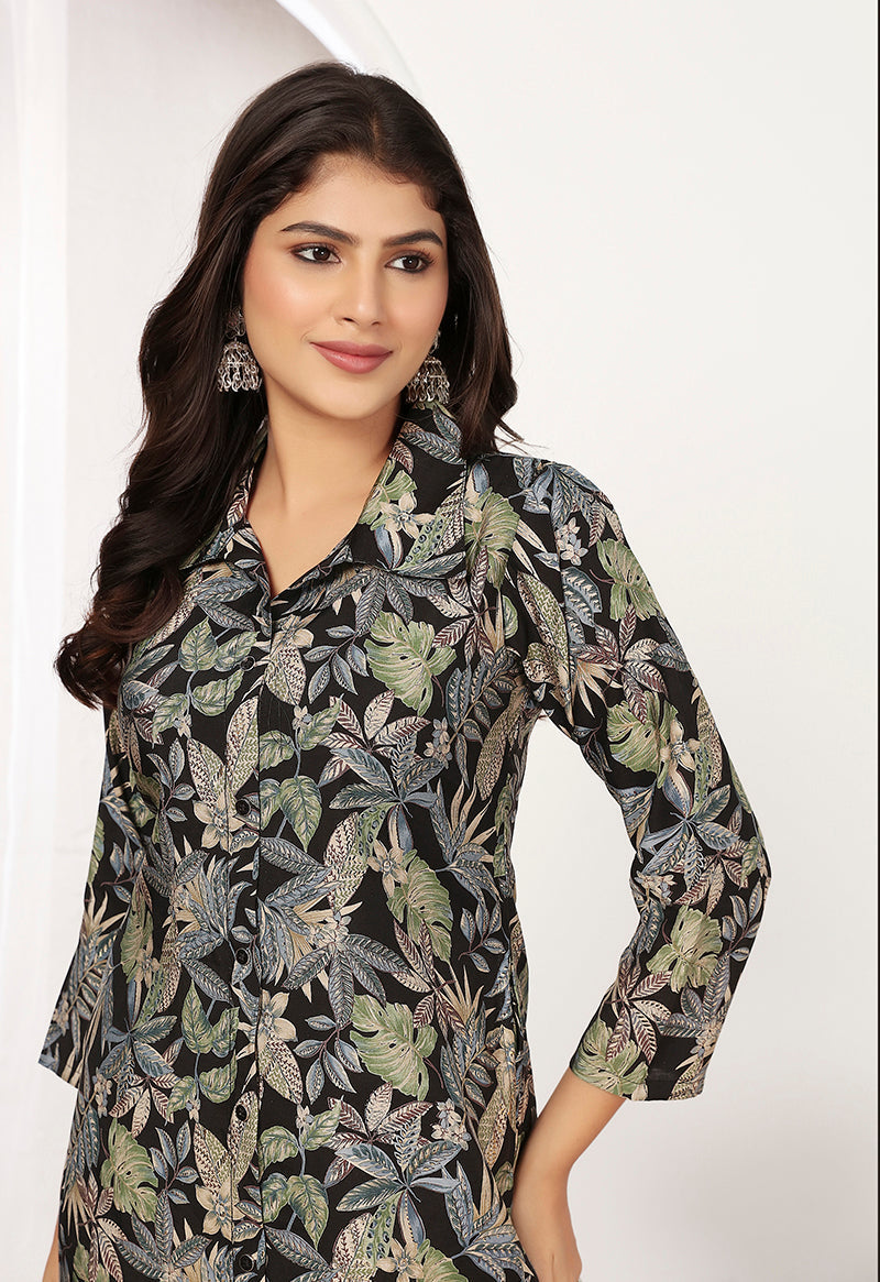 Monjolika Fashion Black Chanderi Floral Printed Designer Kurti With Pant - Distacart