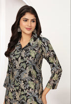 Monjolika Fashion Black Chanderi Floral Printed Designer Kurti With Pant - Distacart