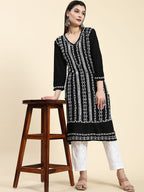 HOUSE OF KARI Ethnic Motifs Embroidered Chikankari Straight Kurta