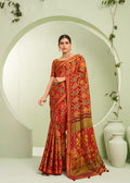 Monjolika Fashion Red Ceremonial Paisley Printed Georgette Designer Saree