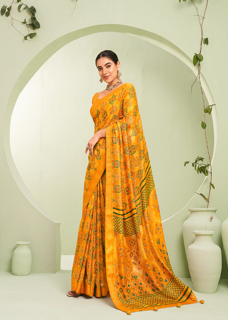 Monjolika Fashion Amber Ceremonial Paisley Printed Georgette Designer Saree