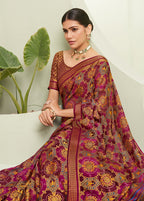 Monjolika Fashion Purple Ceremonial Paisley Printed Georgette Designer Saree