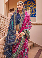Monjolika Fashion Printed Silk Rani Pink Classic Saree