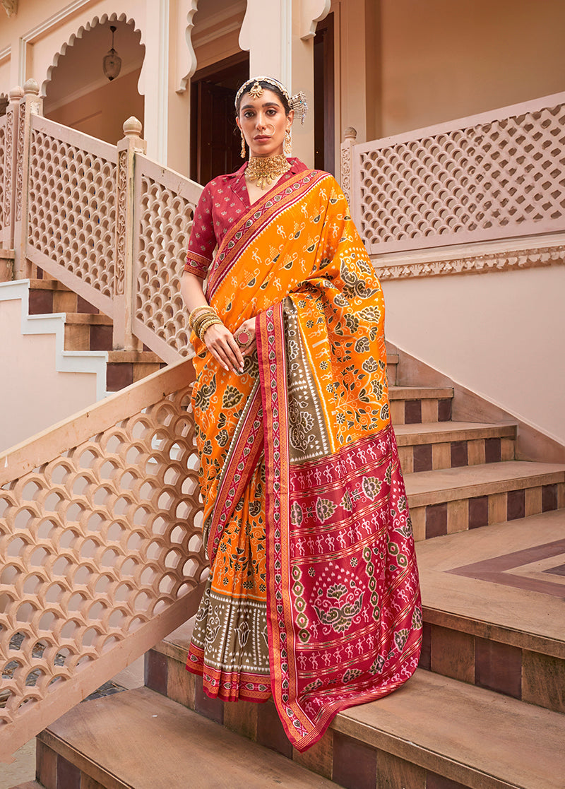 Monjolika Fashion Printed Silk Amber Classic Saree