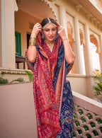 Monjolika Fashion Printed Silk Navy Blue Classic Saree
