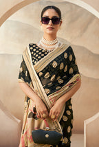 Monjolika Fashion Black Georgette Weaving Zari Printed Classic Saree