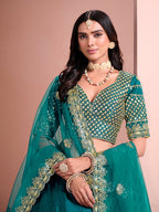 Monjolika Fashion Teal Embroidered Art Silk Designer Lehenga Choli