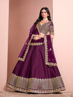 Monjolika Fashion Dark Purple Embroidered Art Silk Designer Lehenga Choli