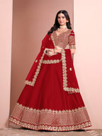 Monjolika Fashion Red Embroidered Art Silk Designer Lehenga Choli