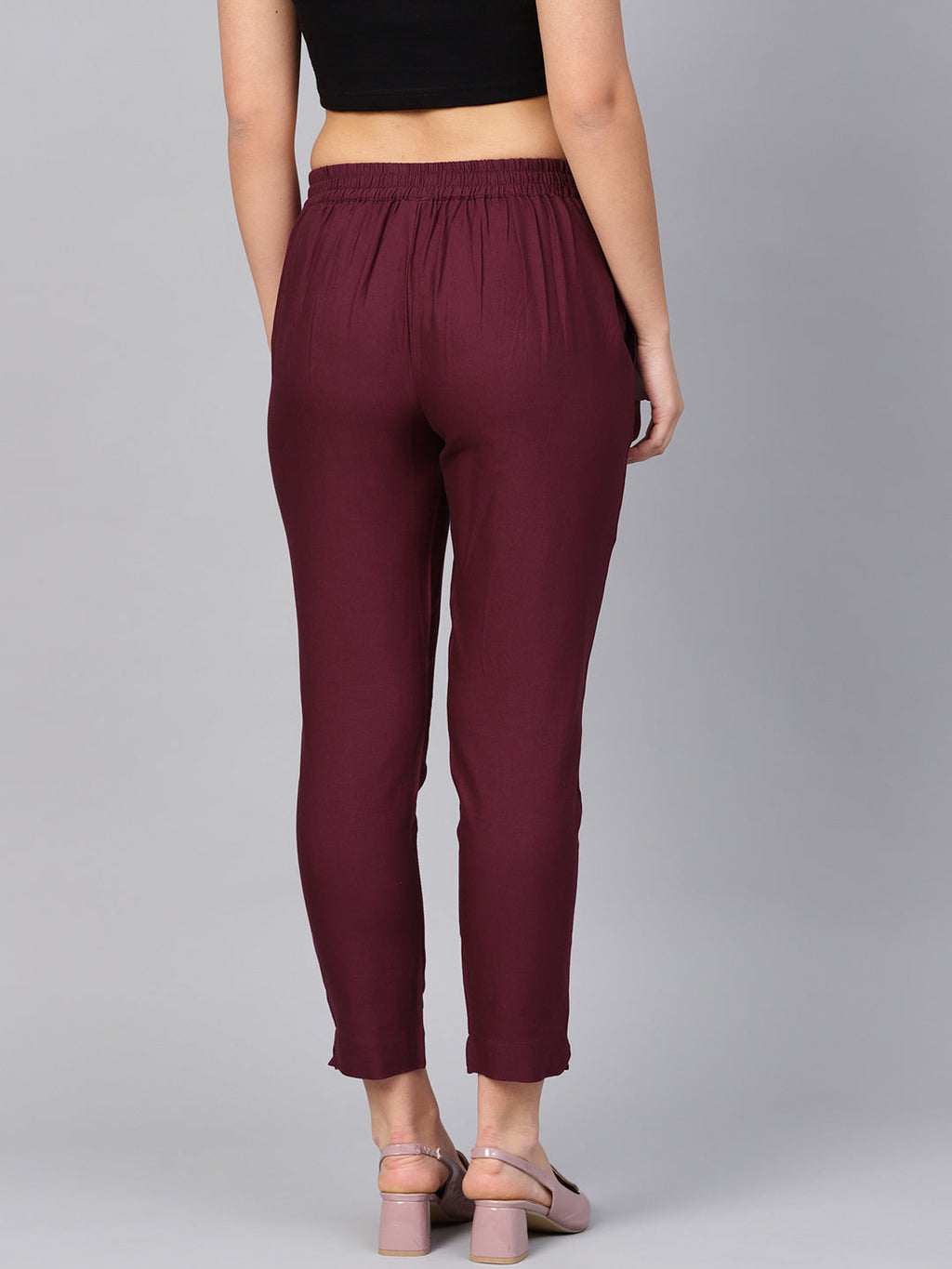 Juniper Women Burgundy Cotton Flex Solid Slim Fit Pant/Slim Pant - Distacart