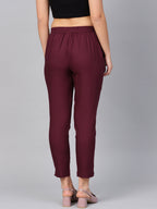 Juniper Women Burgundy Cotton Flex Solid Slim Fit Pant/Slim Pant - Distacart
