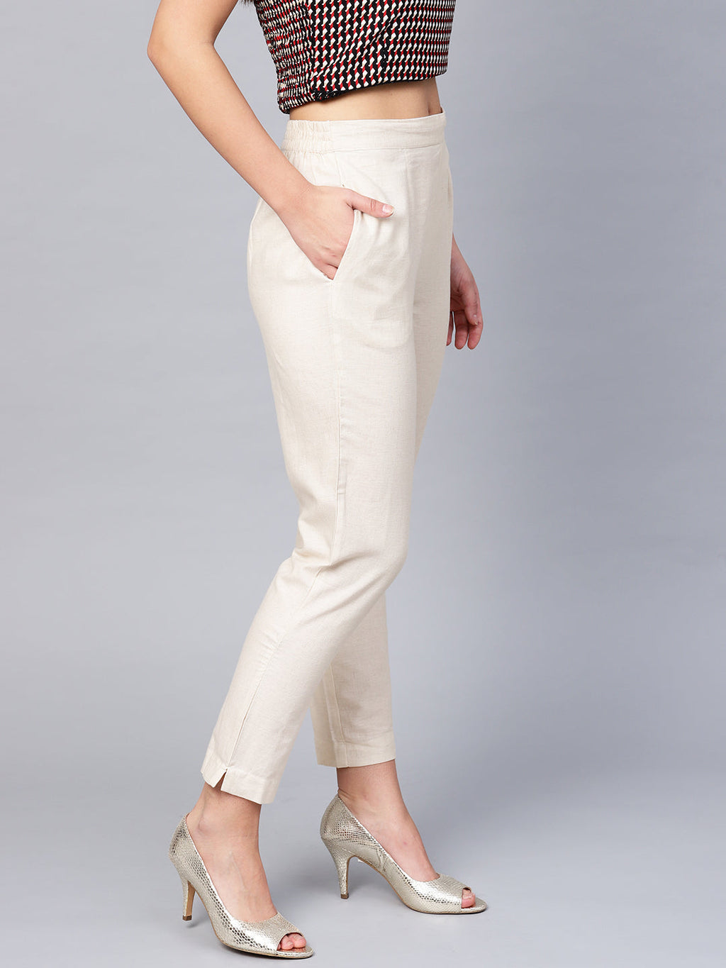 Juniper Women Offwhite Cotton Flex Solid Slim Fit Pant/Slim Pant - Distacart