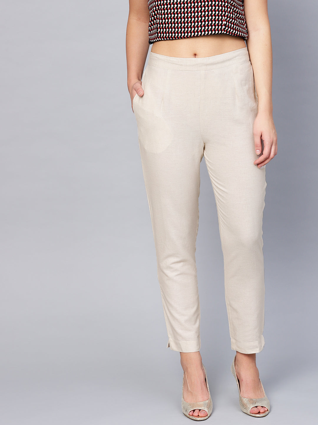 Juniper Women Offwhite Cotton Flex Solid Slim Fit Pant/Slim Pant - Distacart