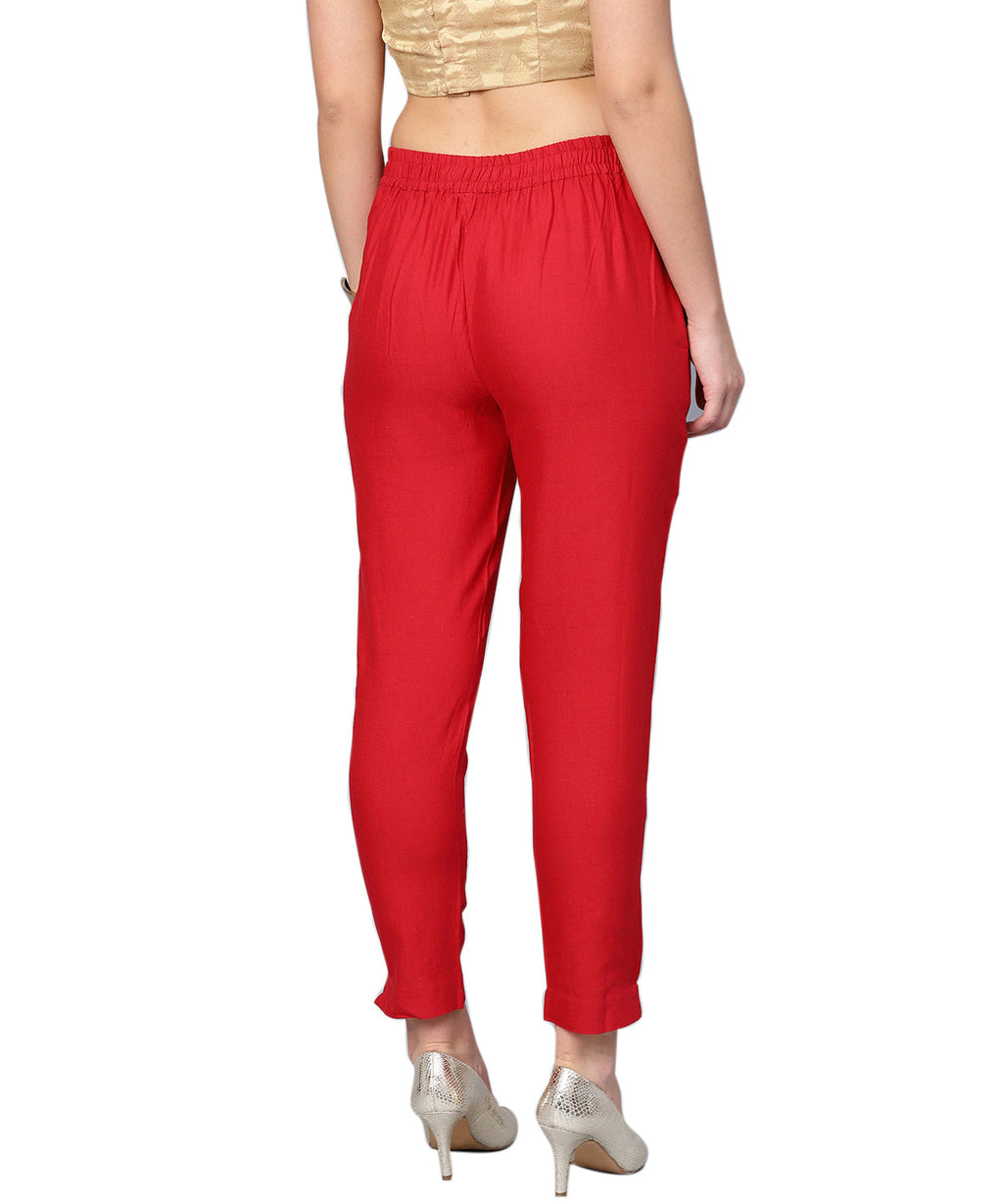 Juniper Women Red Cotton Flex Solid Slim Fit Pant/Slim Pant - Distacart