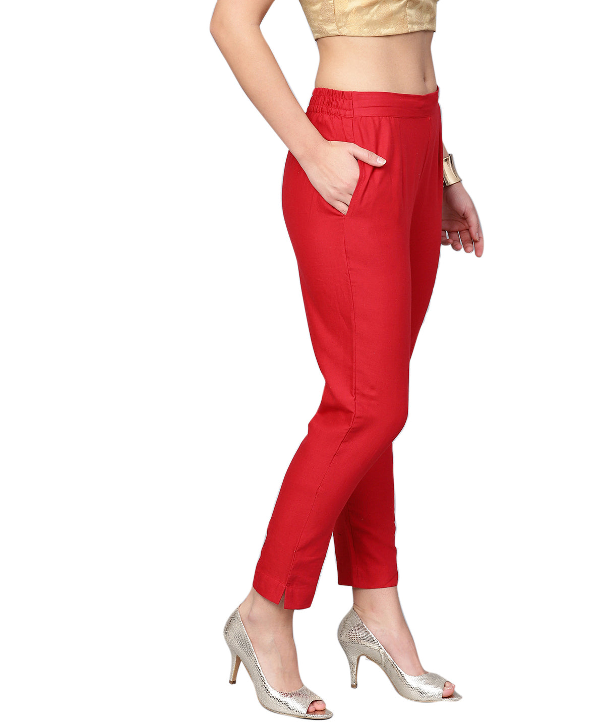 Juniper Women Red Cotton Flex Solid Slim Fit Pant/Slim Pant - Distacart