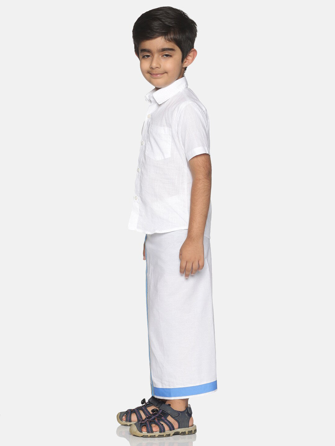 Sethukrishna White Pure Cotton Solid Shirt and Veshti Set