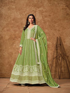 Monjolika Fashion Green Color Embroidered Santoon Silk Salwar Suit - Distacart