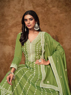 Monjolika Fashion Green Color Embroidered Santoon Silk Salwar Suit - Distacart