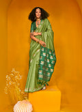 Monjolika Fashion Green Handloom Silk Weaving Zari Designer Saree