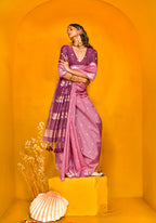 Monjolika Fashion Onion Pink Handloom Silk Weaving Zari Designer Saree