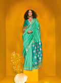 Monjolika Fashion Sea Green Handloom Silk Weaving Zari Designer Saree - Distacart