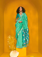 Monjolika Fashion Sea Green Handloom Silk Weaving Zari Designer Saree - Distacart