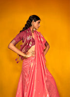 Monjolika Fashion Peach Handloom Silk Weaving Zari Designer Saree - Distacart