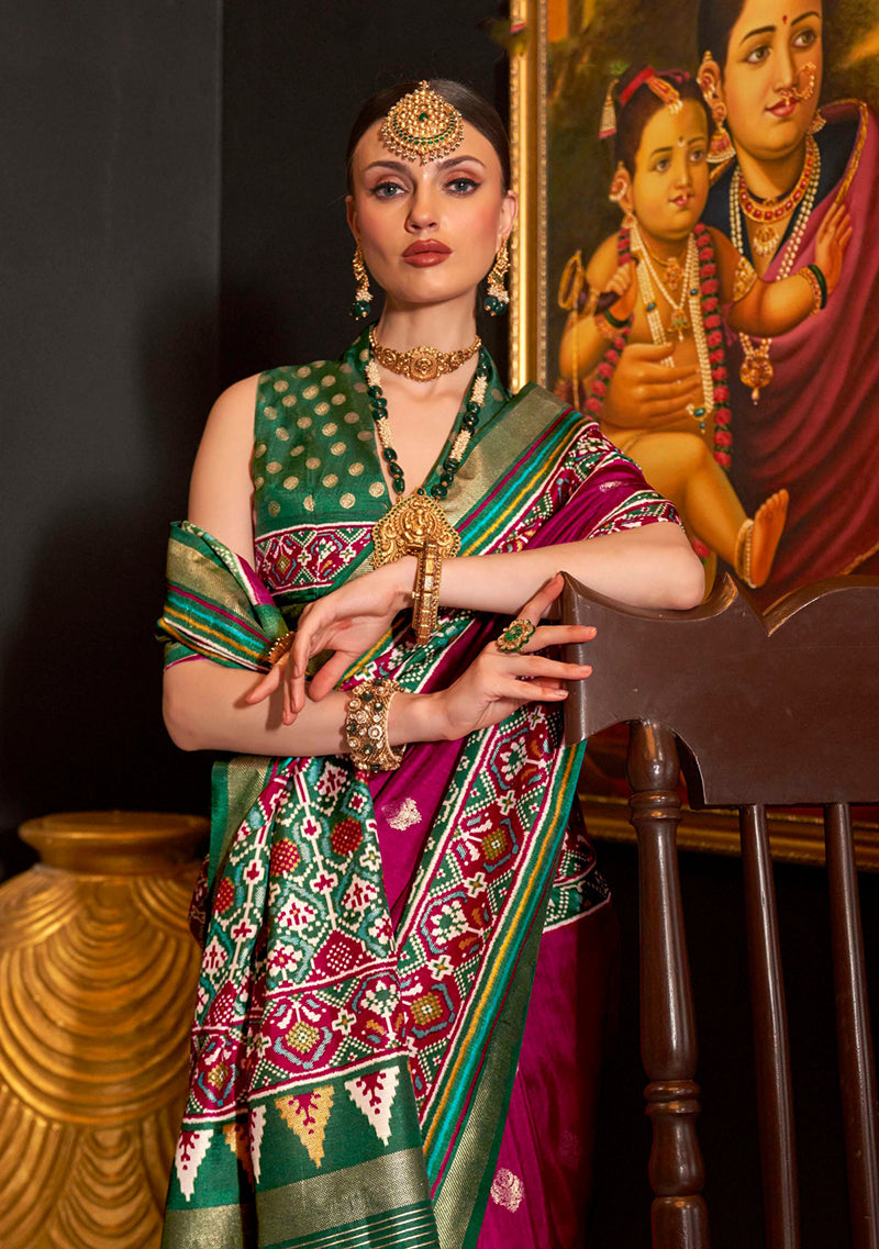 Monjolika Fashion Burgundy Patola Printed Silk Contemporary Saree For Ceremonial - Distacart
