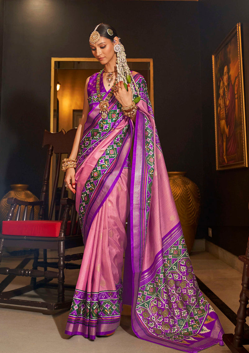 Monjolika Fashion Light Pink Color Patola Printed Work Silk Classic Saree - Distacart