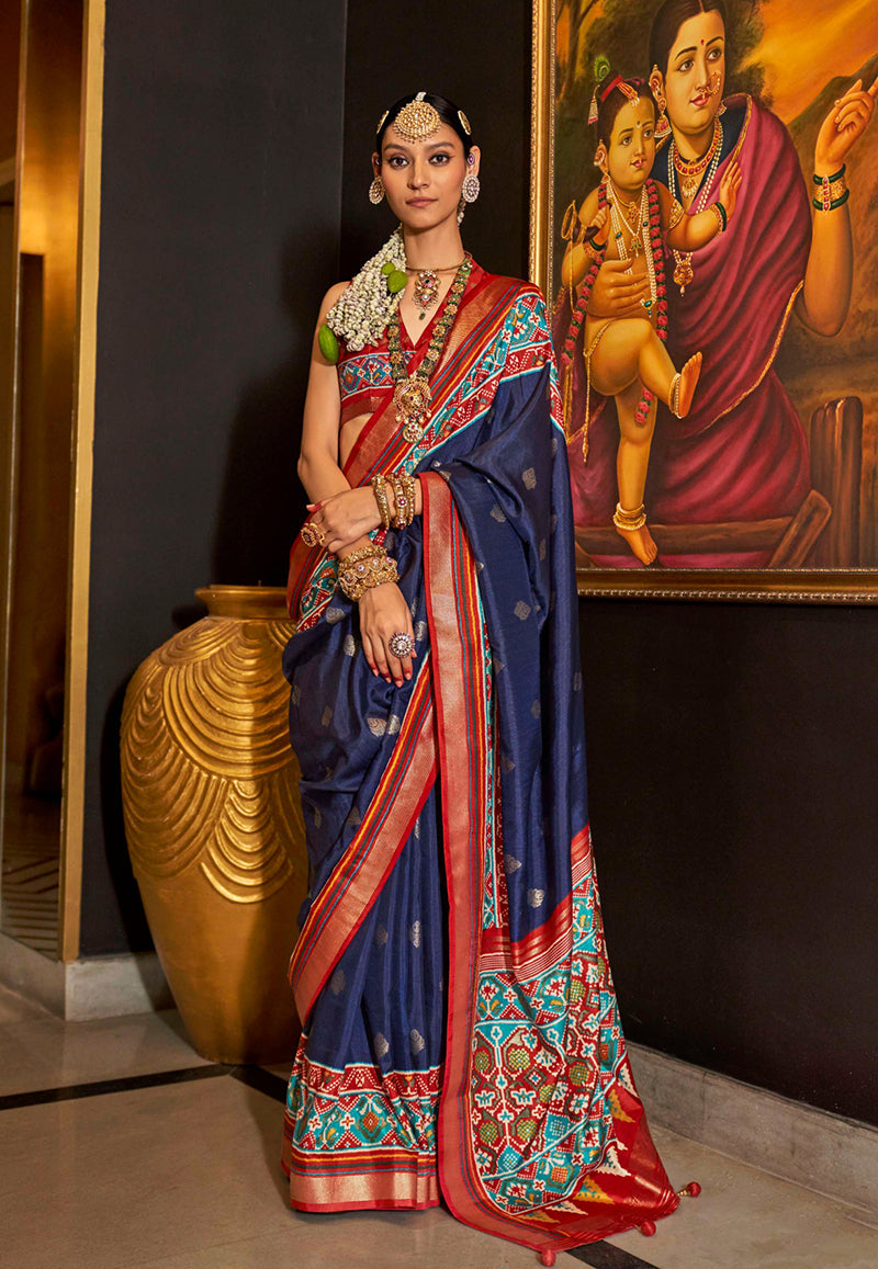 Monjolika Fashion Silk Navy Blue Patola Print Trendy Saree - Distacart
