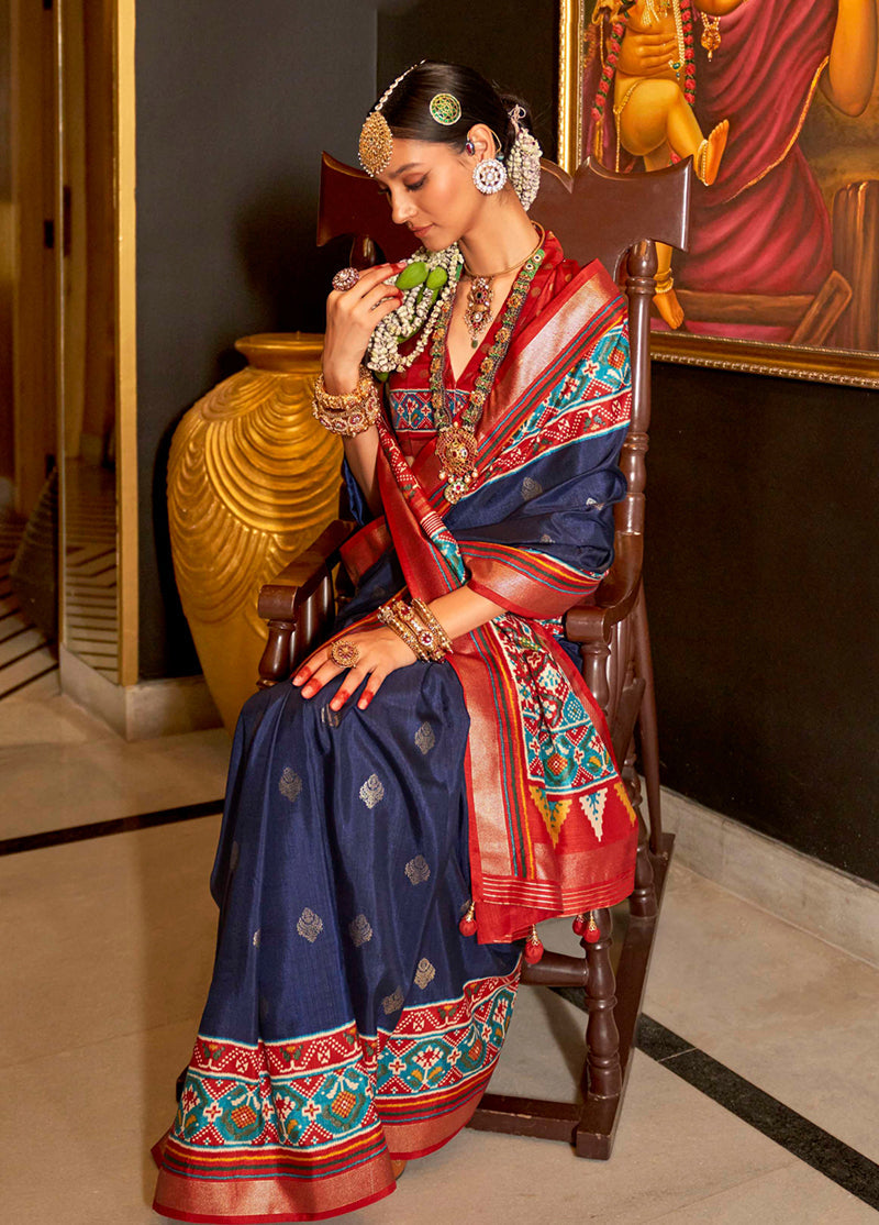 Monjolika Fashion Silk Navy Blue Patola Print Trendy Saree - Distacart