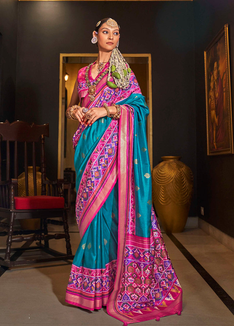 Monjolika Fashion Blue Patola Printed Silk Contemporary Saree For Ceremonial - Distacart