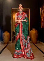 Monjolika Fashion Dark Green Color Patola Printed Work Silk Classic Saree - Distacart