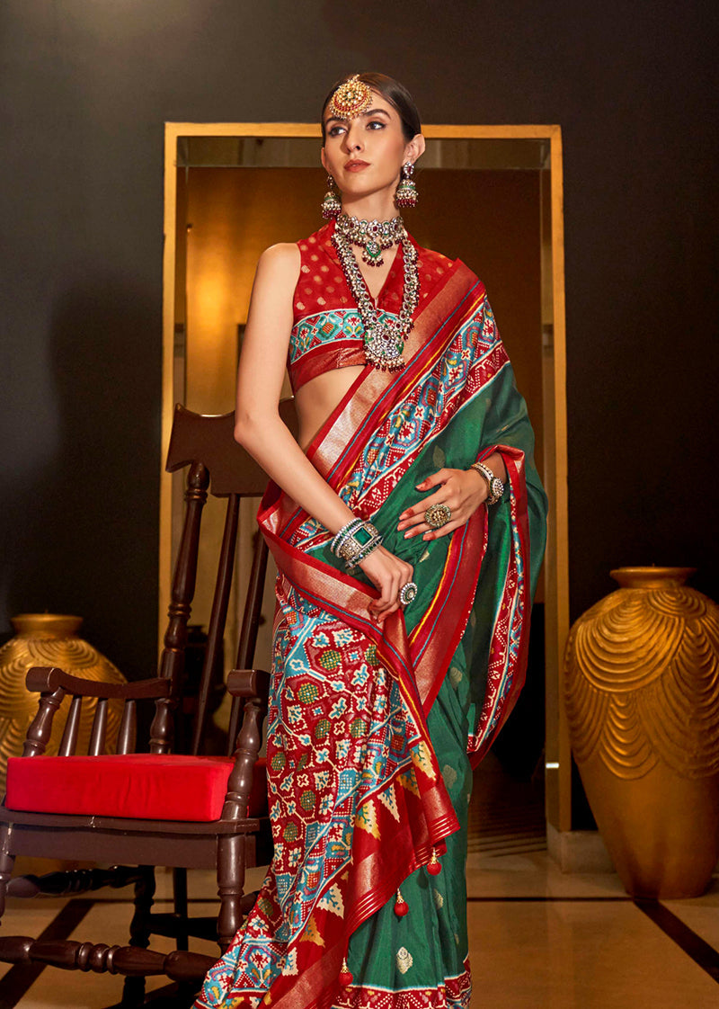 Monjolika Fashion Dark Green Color Patola Printed Work Silk Classic Saree - Distacart