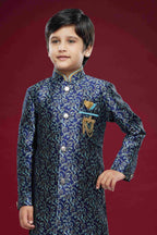 Raivat Ethnic Kids Banarasi Jacquard Woven Work Semi Indo Western Set Blue Colour