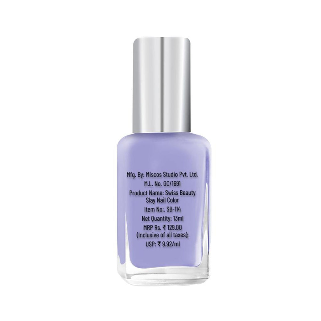 Swiss Beauty Slay Nail Color Ultra Shine Formulation - 21 Lavender Tender - Distacart