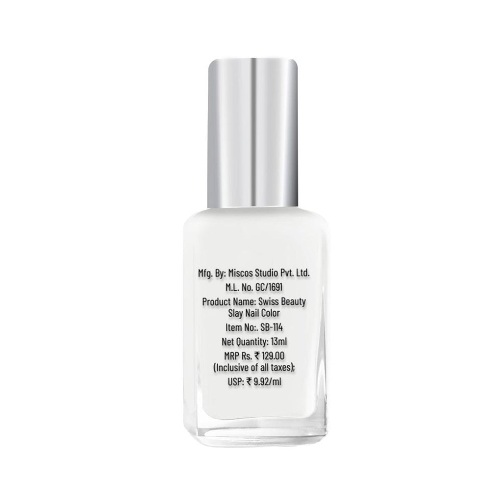 Swiss Beauty Slay Nail Color Ultra Shine Formulation - 23 Flat White - Distacart