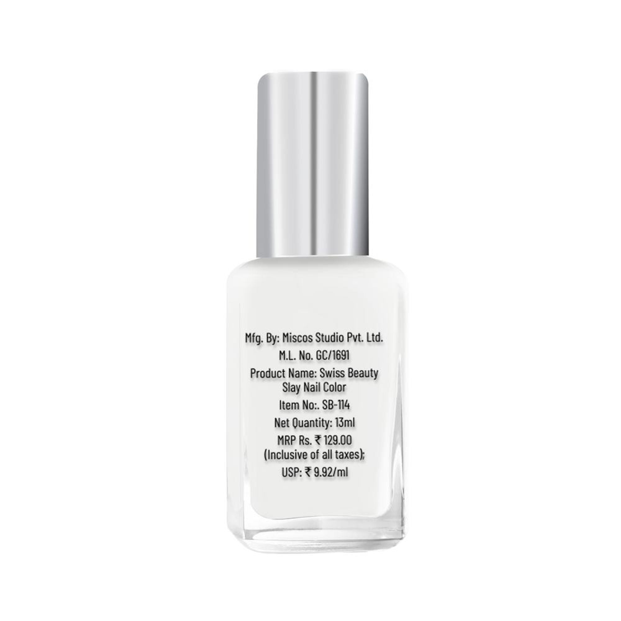 Swiss Beauty Slay Nail Color Ultra Shine Formulation - 23 Flat White - Distacart