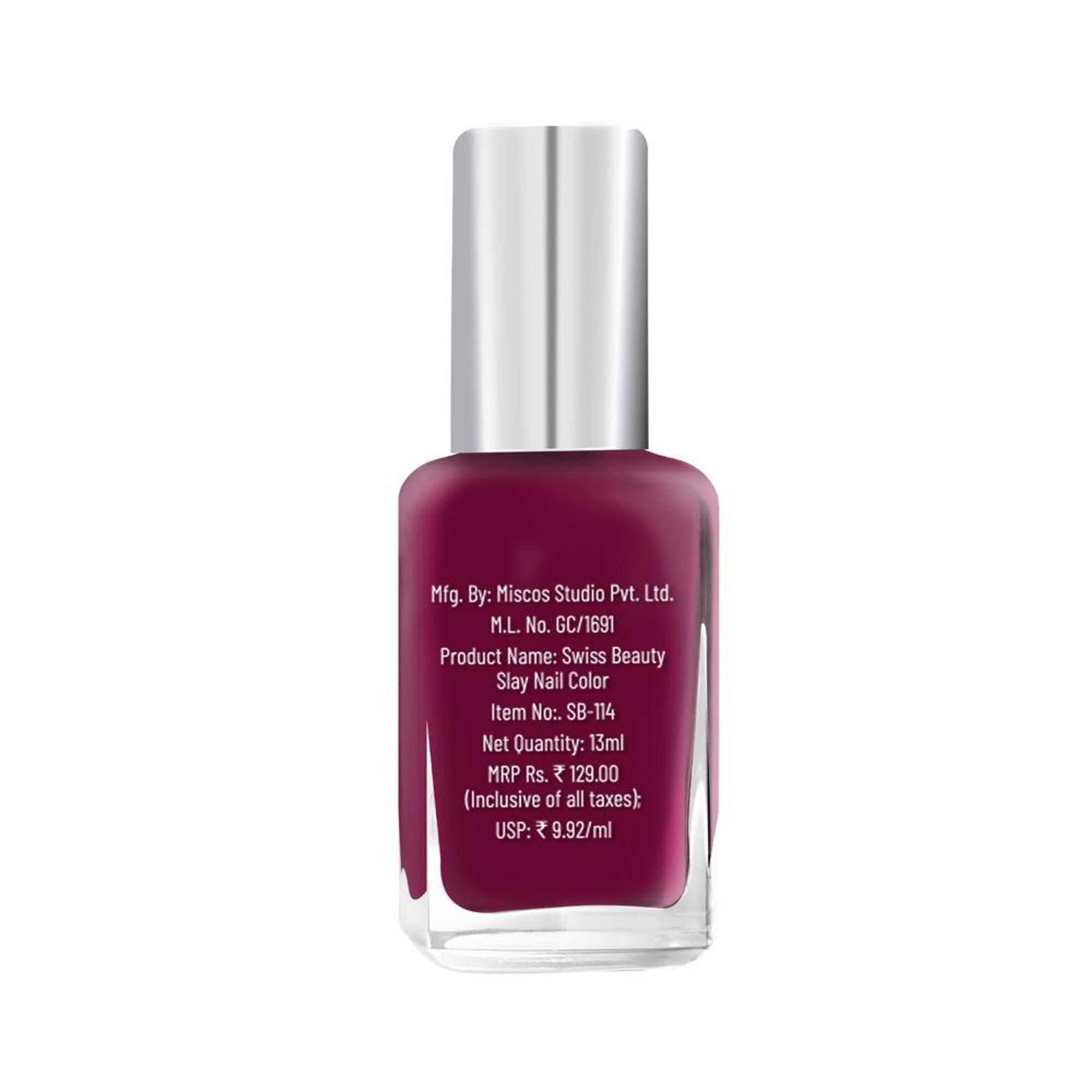 Swiss Beauty Slay Nail Color Ultra Shine Formulation - 32 Mulberry Maroon - Distacart