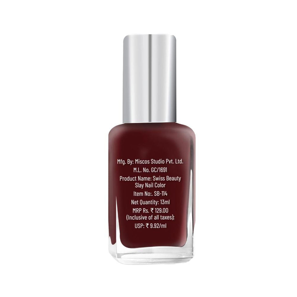 Swiss Beauty Slay Nail Color Ultra Shine Formulation - 34 Maroon Bloom - Distacart