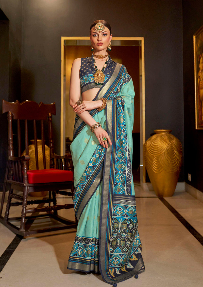 Monjolika Fashion Sea Green Patola Printed Work Silk Designer Saree - Distacart