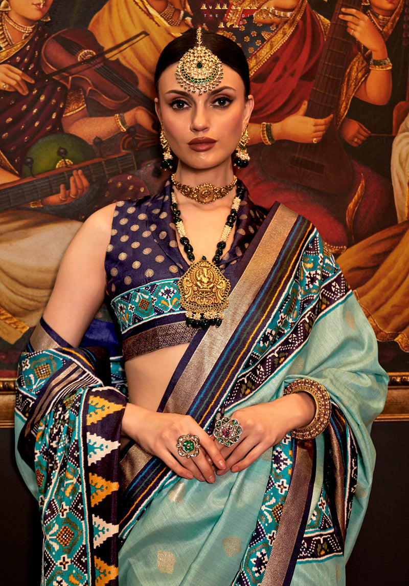 Monjolika Fashion Sea Green Patola Printed Work Silk Designer Saree - Distacart