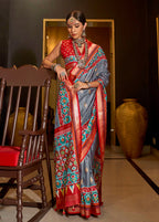 Monjolika Fashion Patola Print Silk Designer Saree In Grey - Distacart