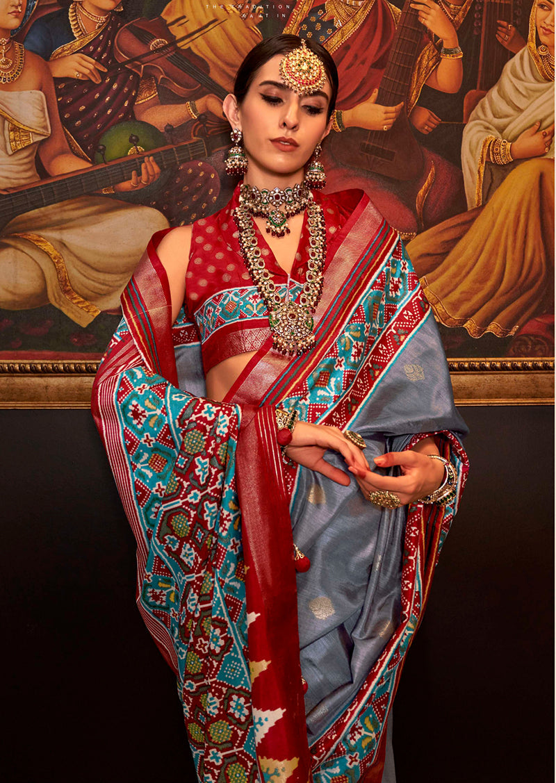 Monjolika Fashion Patola Print Silk Designer Saree In Grey - Distacart