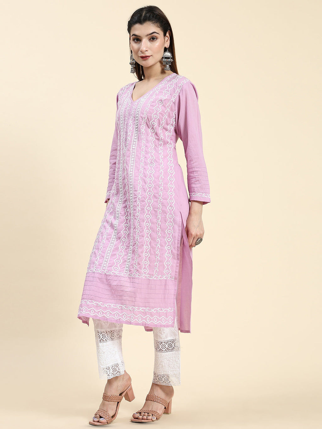 HOUSE OF KARI Cotton Floral Embroidered Chikankari Kurta